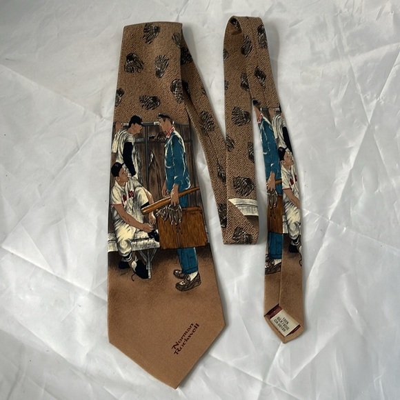 Vintage Norman Rockwell The Rookie Silk Tie The Saturday Evening Post 1995 Tan - Picture 3 of 12